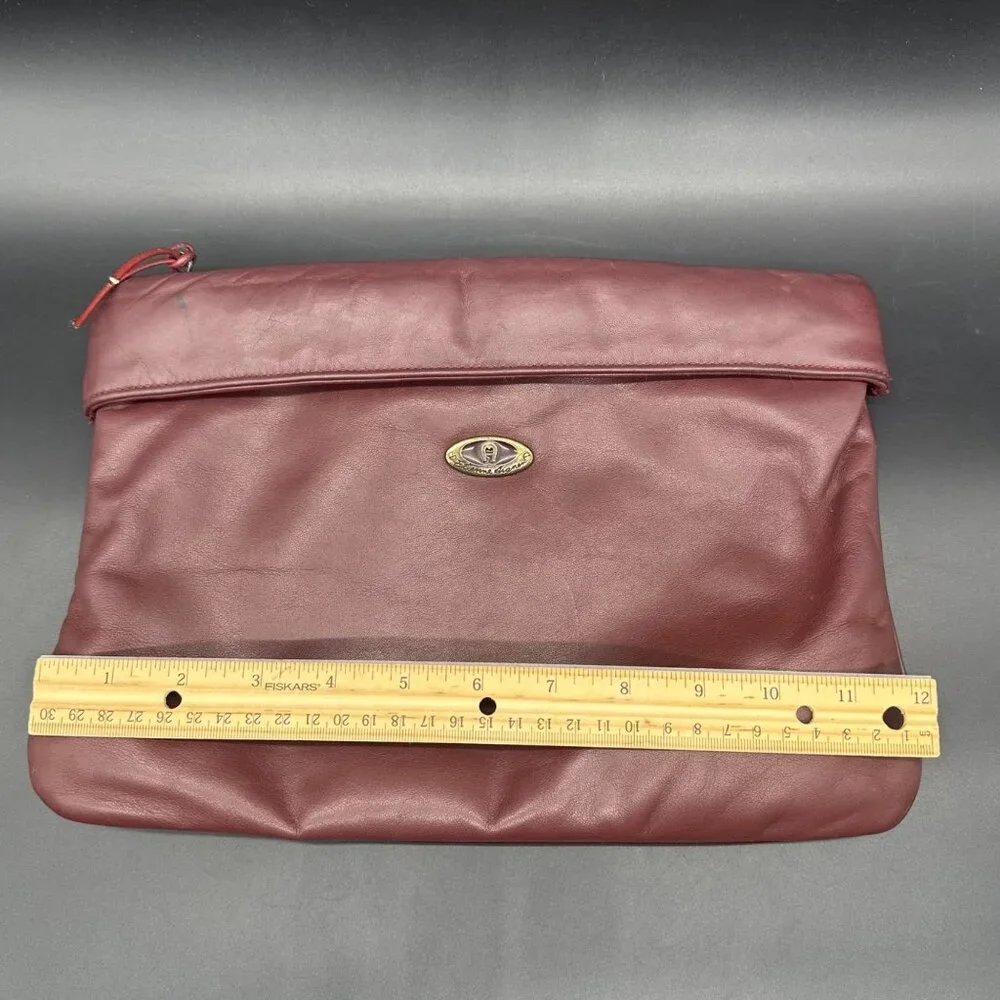Vintage Etienne Aigner Leather Clutch Purse 1970s Maroon Handbag Retro Fashion - Picture 12 of 12